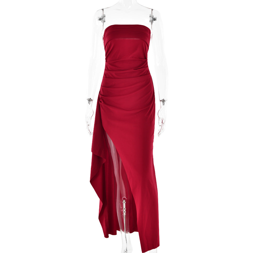 Robe de soirée femme, une épaule, bustier, élégante et sexy, dos nu, fente haute, robe longue