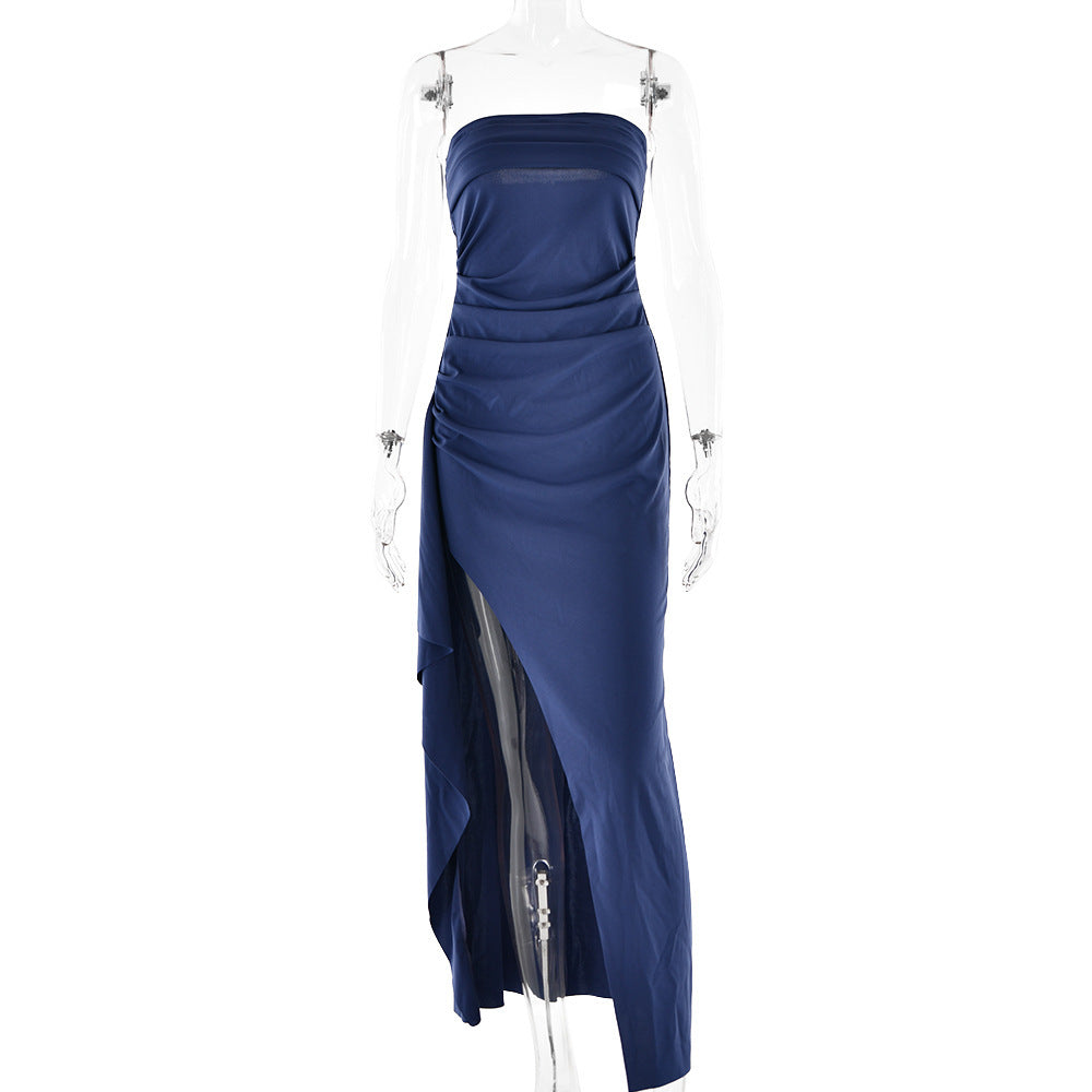 Robe de soirée femme, une épaule, bustier, élégante et sexy, dos nu, fente haute, robe longue