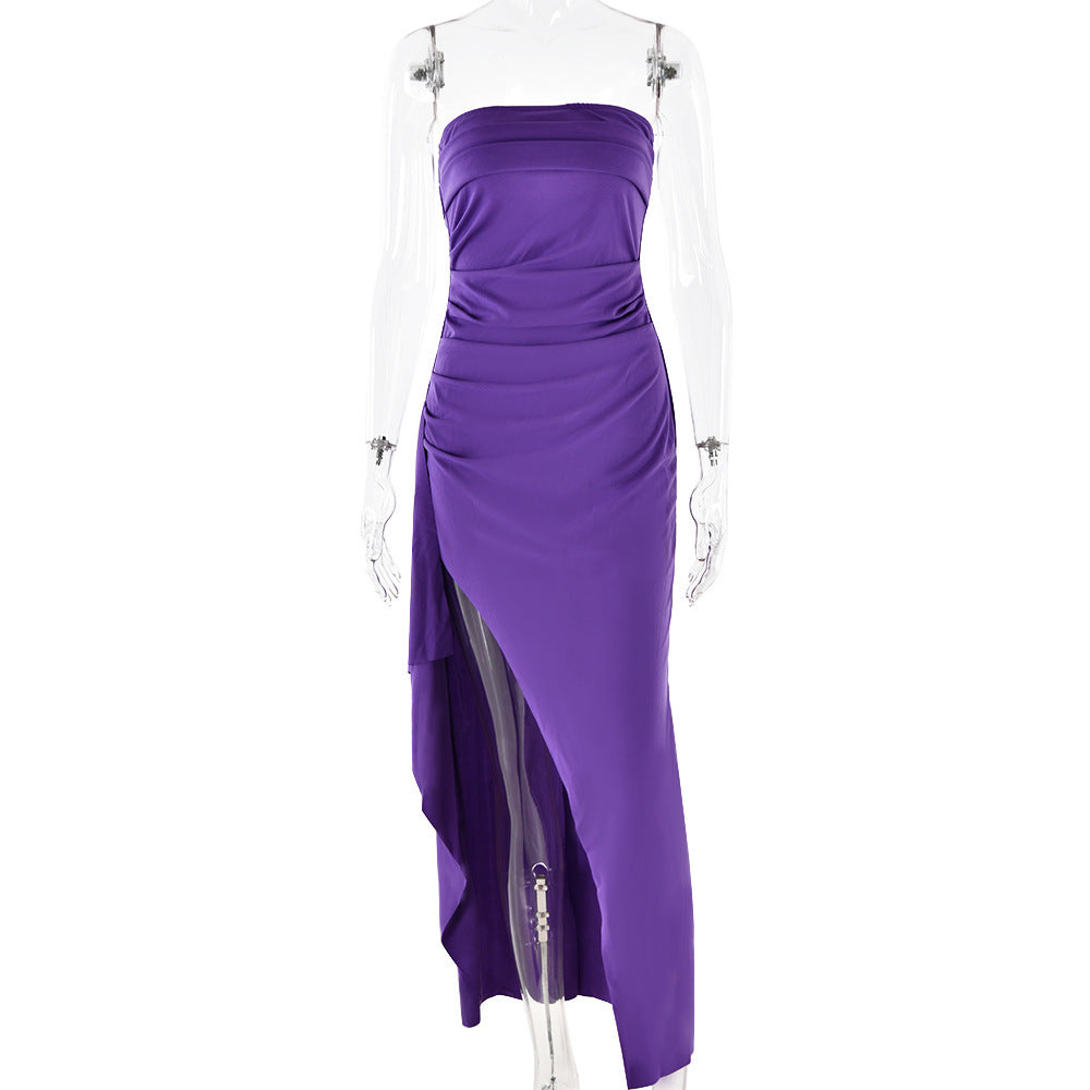 Robe de soirée femme, une épaule, bustier, élégante et sexy, dos nu, fente haute, robe longue