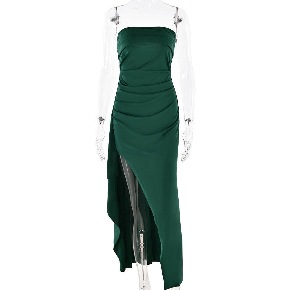 Robe de soirée femme, une épaule, bustier, élégante et sexy, dos nu, fente haute, robe longue