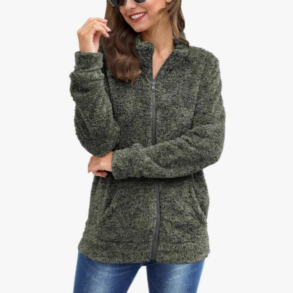 Veste femme à manches longues en peluche ample et chaleureuse