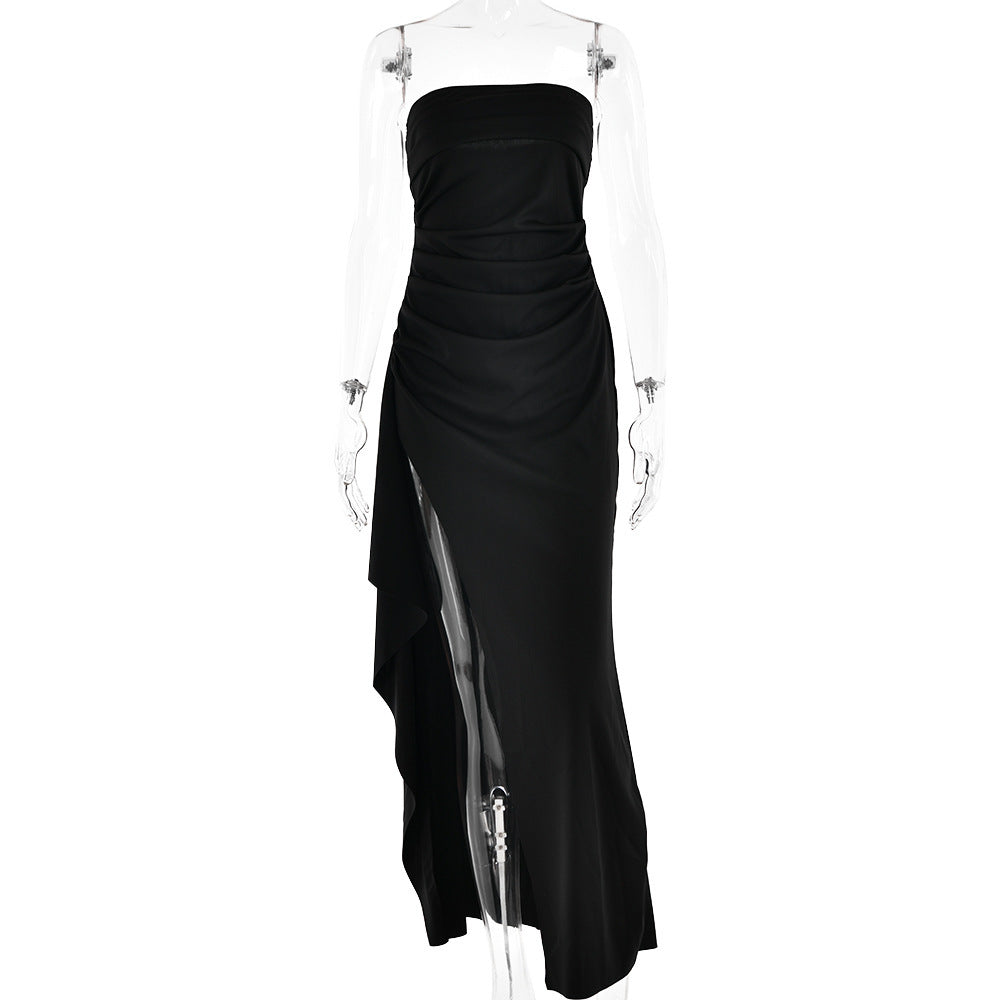 Robe de soirée femme, une épaule, bustier, élégante et sexy, dos nu, fente haute, robe longue
