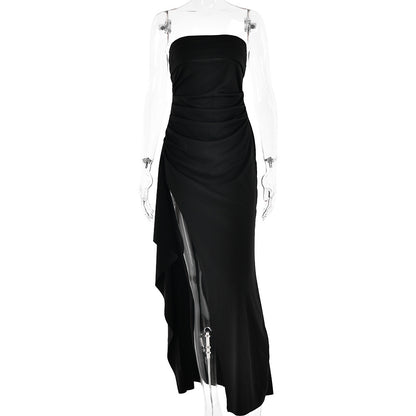 Robe de soirée femme, une épaule, bustier, élégante et sexy, dos nu, fente haute, robe longue