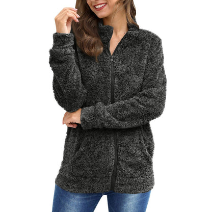 Veste femme à manches longues en peluche ample et chaleureuse