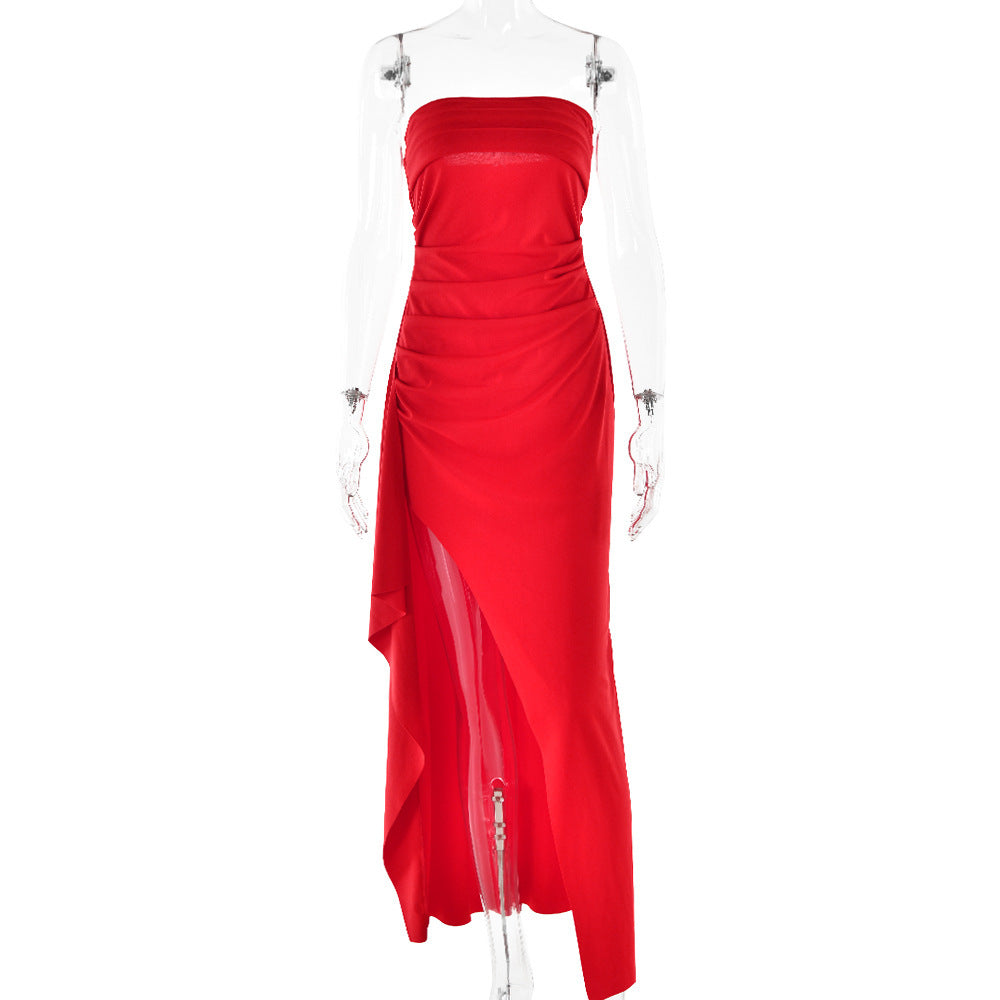 Robe de soirée femme, une épaule, bustier, élégante et sexy, dos nu, fente haute, robe longue