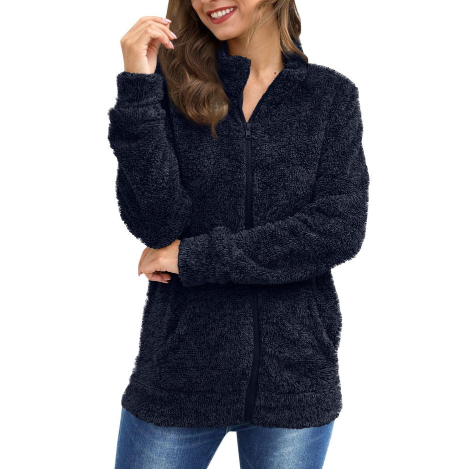 Veste femme à manches longues en peluche ample et chaleureuse