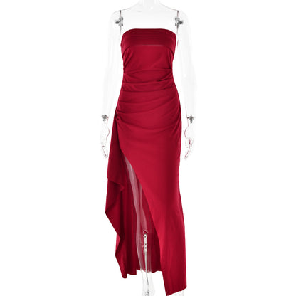 Robe de soirée femme, une épaule, bustier, élégante et sexy, dos nu, fente haute, robe longue