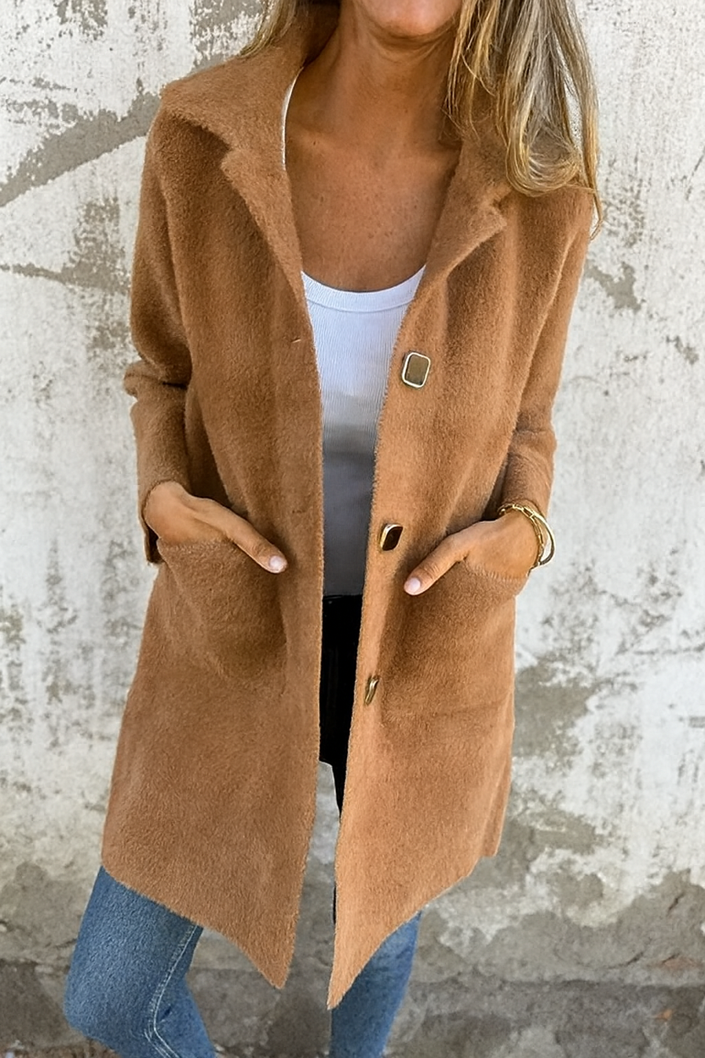 Manteau mi-long chic à col polo