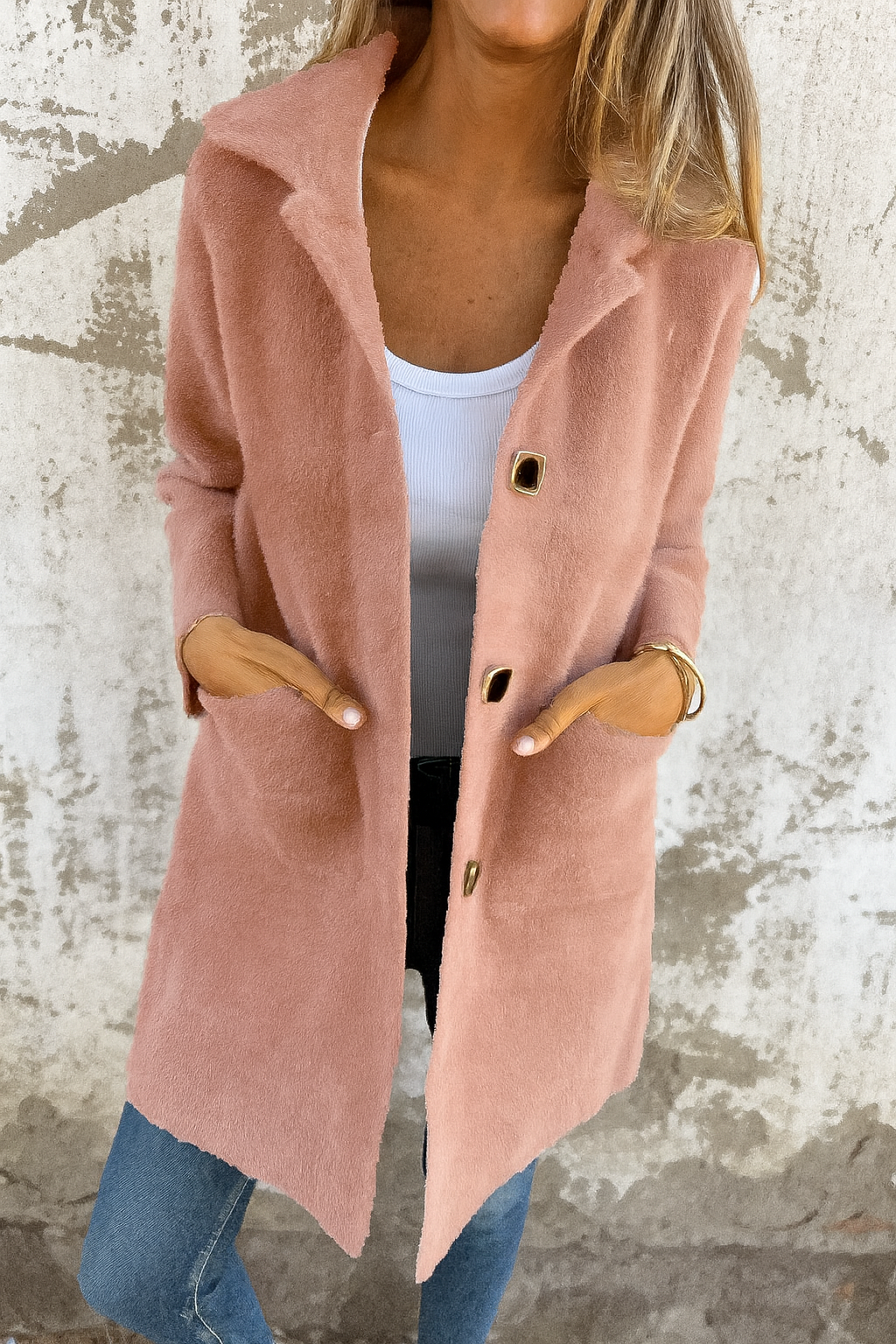 Manteau mi-long chic à col polo