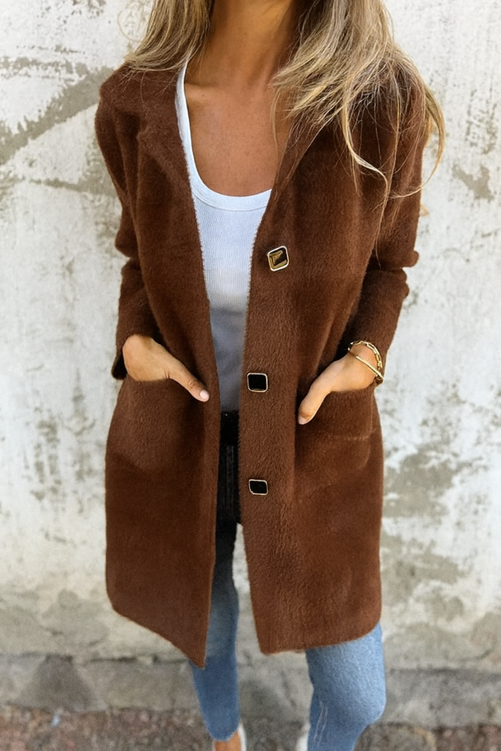 Manteau mi-long chic à col polo