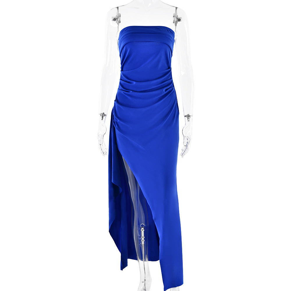 Robe de soirée femme, une épaule, bustier, élégante et sexy, dos nu, fente haute, robe longue