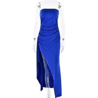 Robe de soirée femme, une épaule, bustier, élégante et sexy, dos nu, fente haute, robe longue