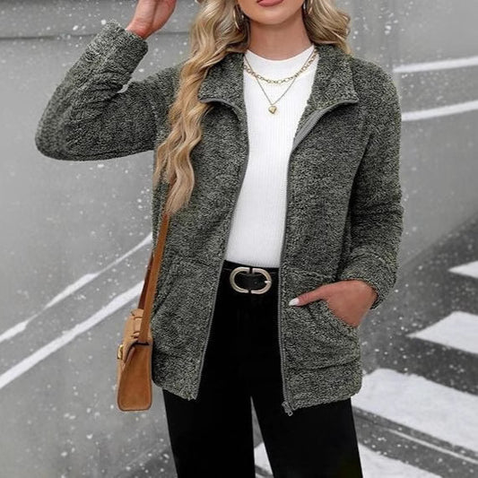 Veste femme à manches longues en peluche ample et chaleureuse